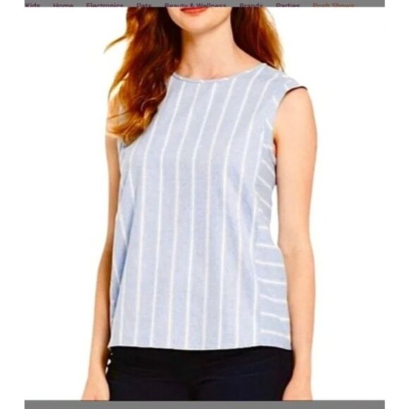 Draper James Sleeveless Blue White Striped Top  size Large Oxford cloth new $89 - Picture 1 of 12